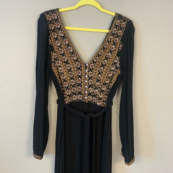 Free People Hearts Desire Black Rose Gold Embroidered Maxi Dress - Picture 8 of 9